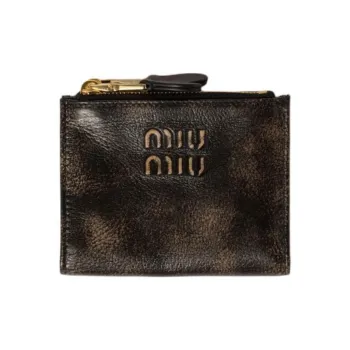 MIU MIU Lambskin Wallet Small Size Unisex Coffee