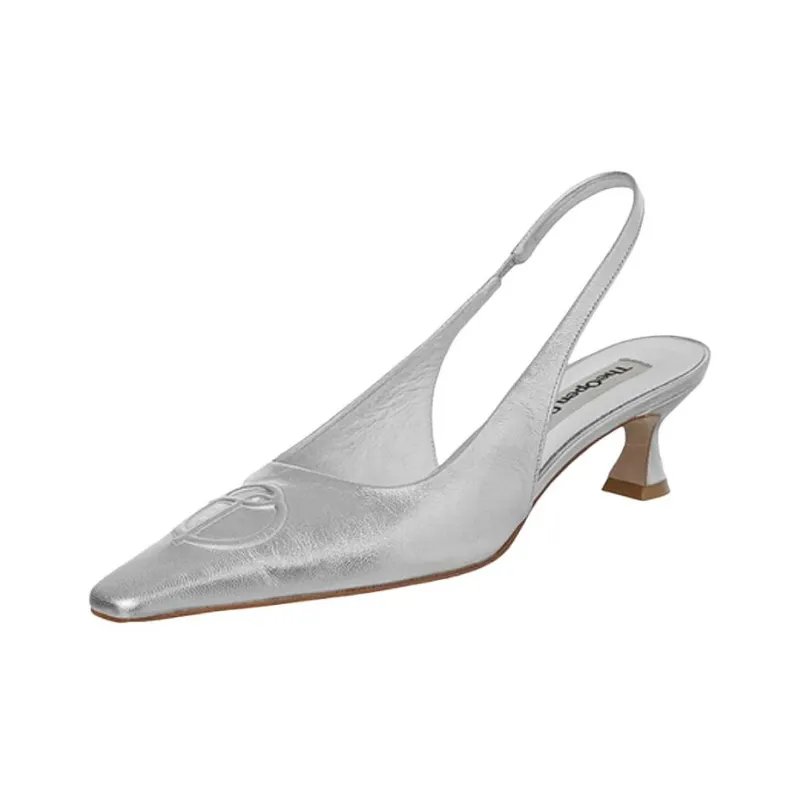Open Yy Chunky Heel High Heels 4.5cm Women's Silver-2