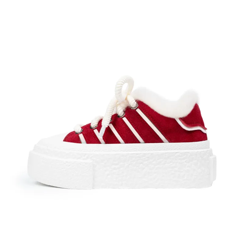 Lilbetter Christmas Red Collection Lightweight Coverage Low Top Furry Skateboard Shoes Women's-1