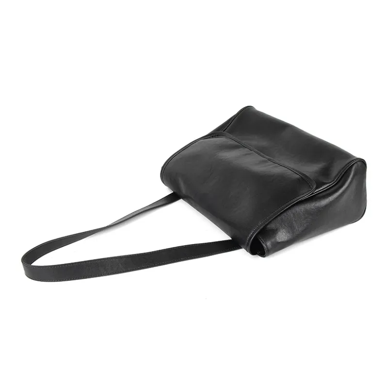 YOCAMU Vegetable Tanned Cow Leather Shoulder Bag Women's Coffee/Black-9