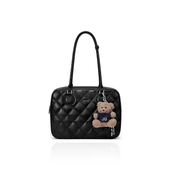 JUST STAR Synthetic Leather Boston Portable Bowling Bag Underarm Shoulder Bag Large Size Women's Black/White