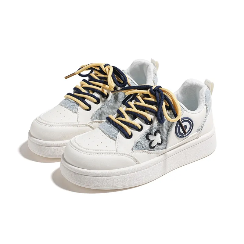 HUANQIU Wear Resistant Lightweight And Balanced Low Top Skateboard Shoes Women's White Blue-3