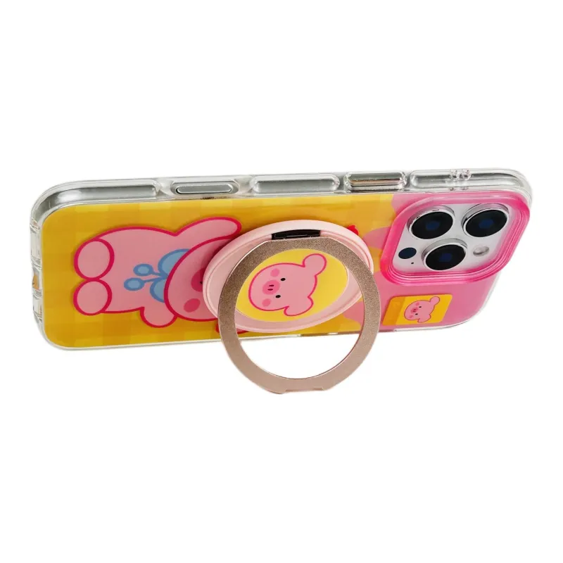 Wei Xin Acrylic Material Pink Pig Magnetic Stand Phone Cases Compatible With IPhone 16/15 Pro Max/Apple 13/14 Pro/Max-3