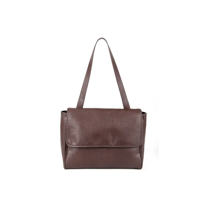 YOCAMU Vegetable Tanned Cow Leather Shoulder Bag Women's Coffee/Black-1