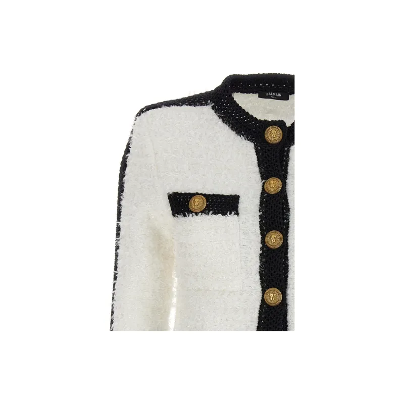 BALMAIN Buttoned Cropped Tweed Jacket-4
