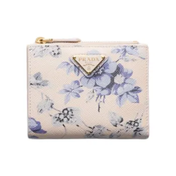 PRADA Saffiano Leather Wallet Small Size Women's Light Purple & Blue