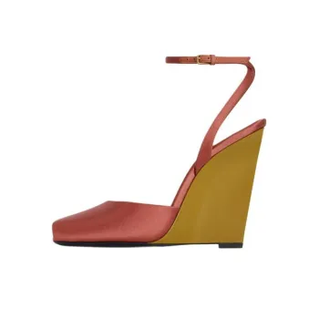 SAINT LAURENT Scandale Wedge Heel High Heels 11cm Women's Deep Rusty