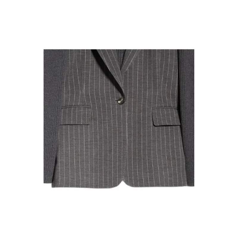 MaxMara Quebec Collection Pinstripe Wool Blazer Business Suits Coats Women's Gray-2