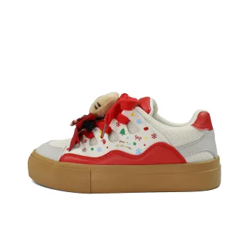 B10CROWN Anti Slip And Wear Resistant Breathable Low Top Skateboard Shoes Women's Christmas Red