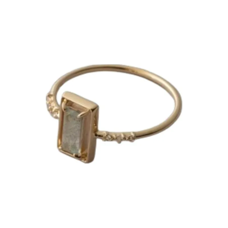 Ete K10 Gold Labradorite White Topaz Rings Women's Gold-1