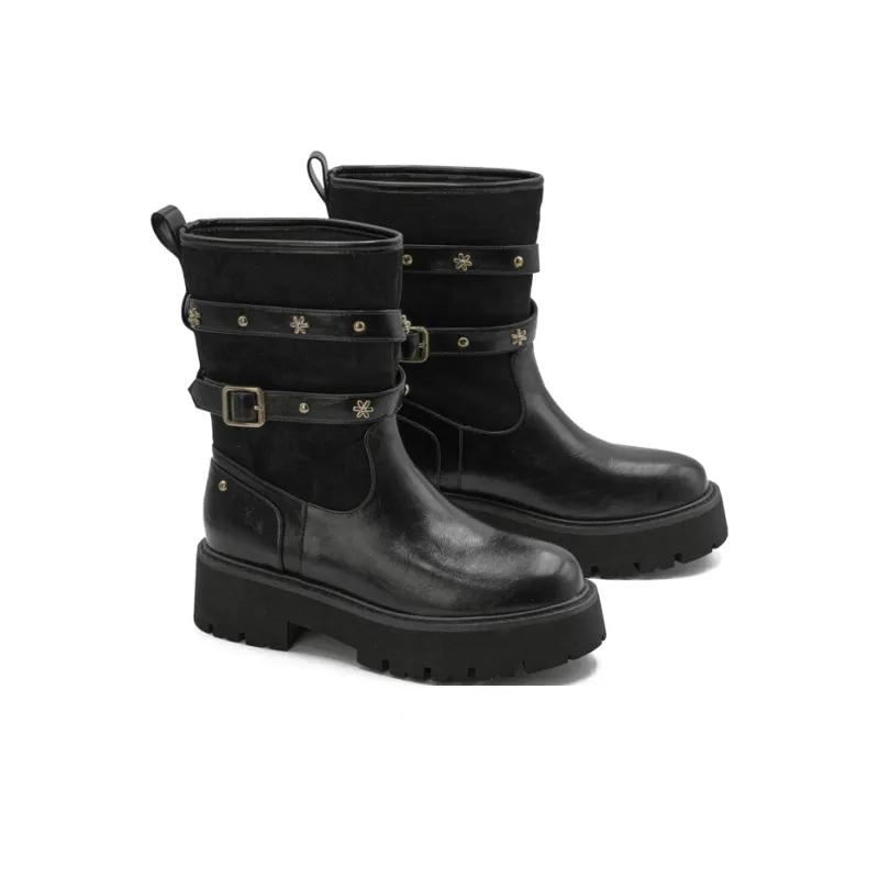 Little Sue Niche Design Suede Commute Western Denim Slimming Knight Boots Trendy Versatile Fashion Ankle Boots Women's-2