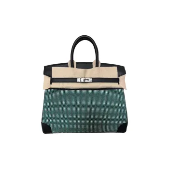 HERMES Birkin Canvas With Swift Leather Birkin Bag Handbags Women's Black/white/mint