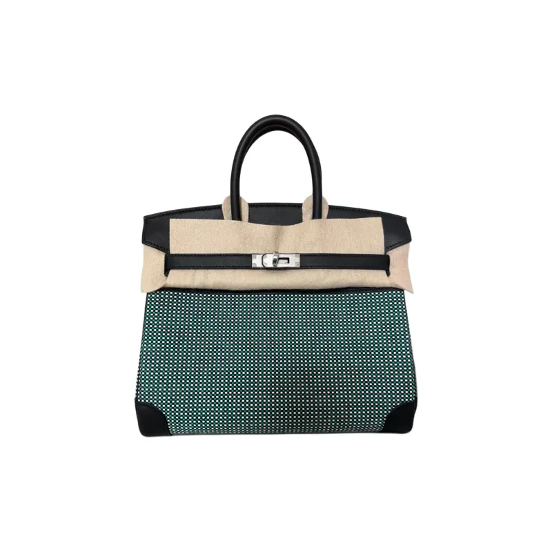 HERMES Birkin Canvas With Swift Leather Birkin Bag Handbags Women's Black/white/mint-0