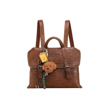 TOUTOU Synthetic Leather Backpack Regular Women's Chocolate Brown