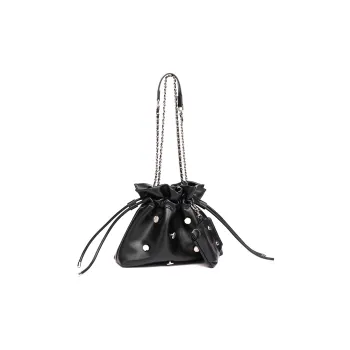 GELANDAI Cow Leather Shoulder Bag Women's Black/Silver