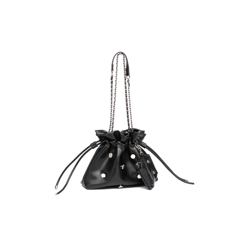 GELANDAI Cow Leather Shoulder Bag Women's Black/Silver-0