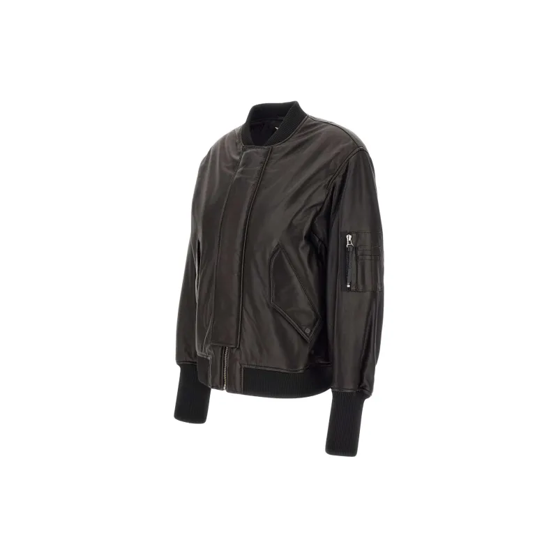 CLOSED Padded Leather Bomber Jacket-2