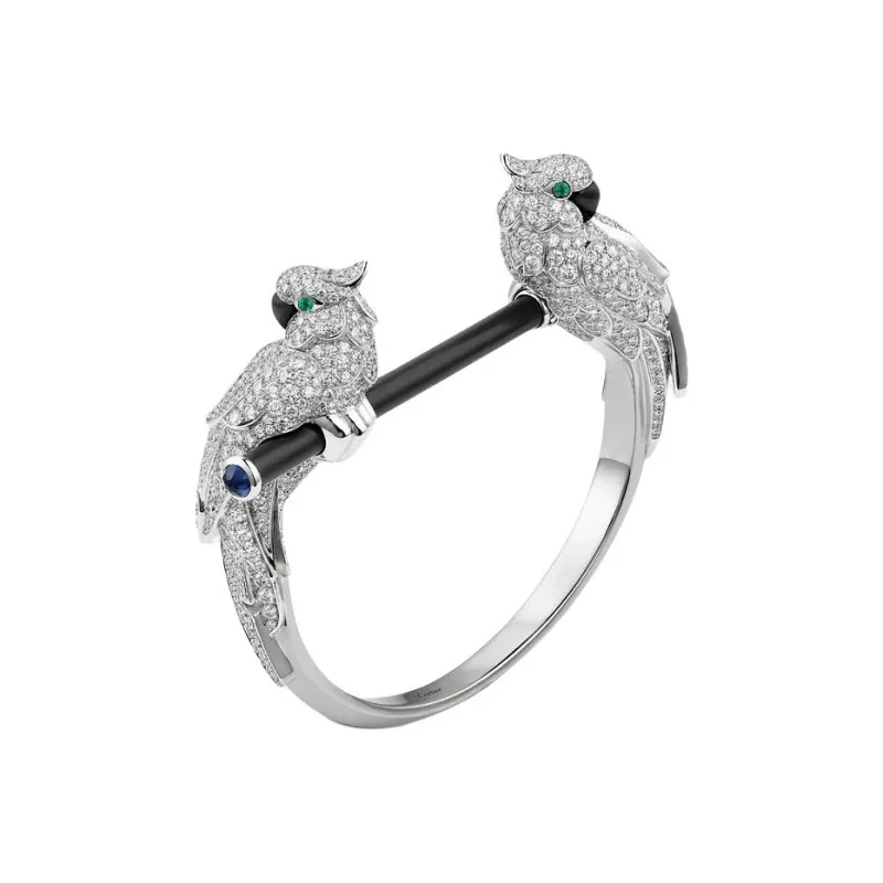 CARTIER White Gold Emerald Sapphire Onyx Ceramic Diamond Bangles Women's Silver-1
