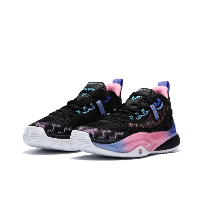 QIAODAN Poisonous Fangs Lite Slip-Resistant Low-Top Basketball Shoes Men's Black Shimmer Pink-1
