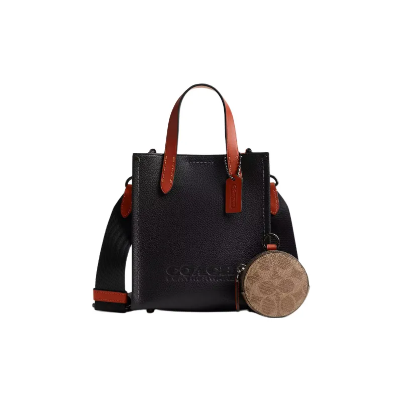 COACH Leather Shoulder Bag Crossbody Bag Handbag Small Size Men's Black-0