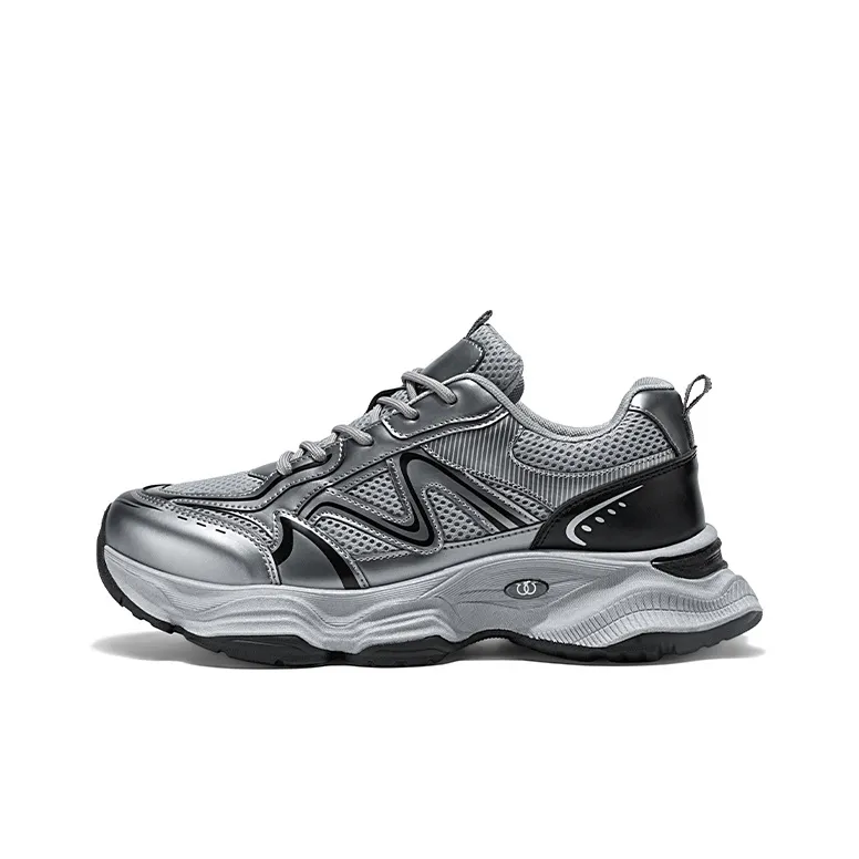 AGSDON Lightweight Height Increasing Anti-Slip And Wear-Resistant Low-Top Chunky Sneakers Men's Silver-0