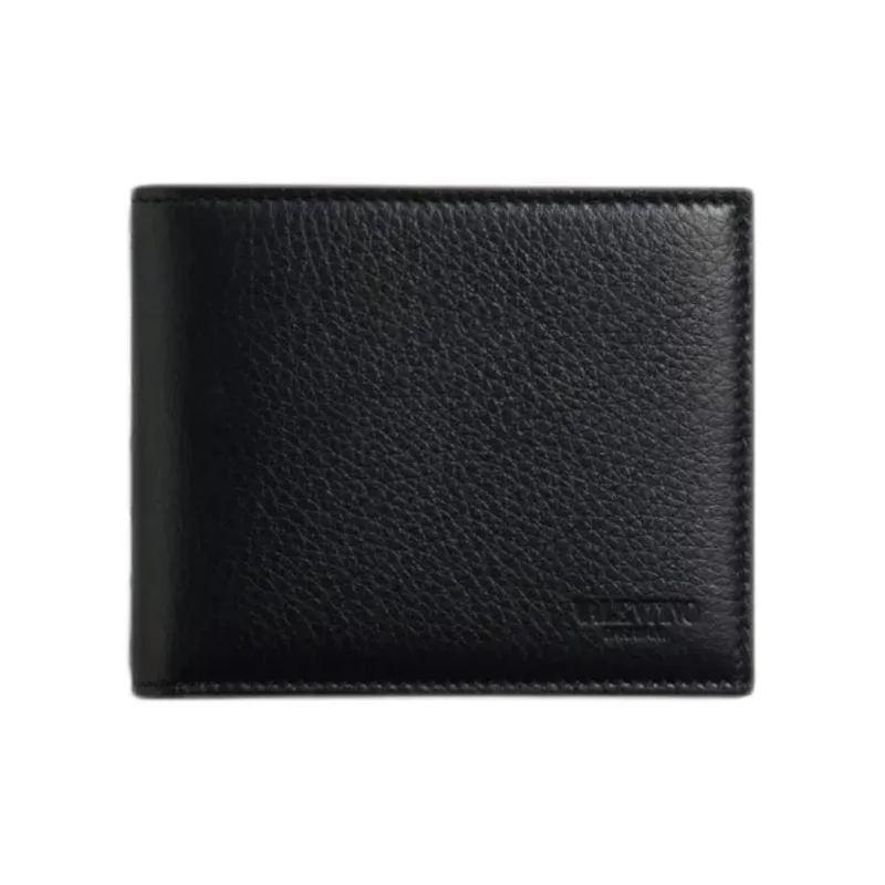 Valentino ROCKSTUD Grained Calfskin Wallet Unisex Black-0