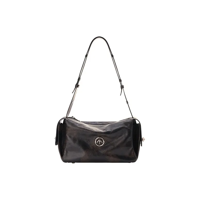 GROTTO Cow Leather Shoulder Bag Regular Women's Burnt Wood Brown/Charcoal Black-5
