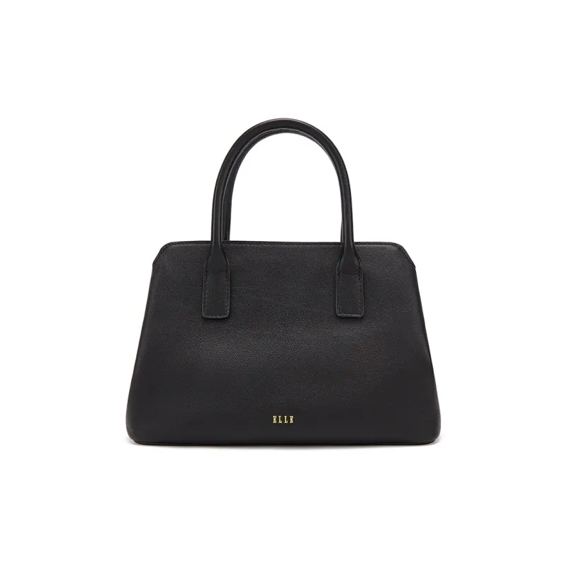 ELLE Vegetable Tanned Top Grain Cow Leather Shoulder Bag, Crossbody Bag, Handbag Medium Size Women's Black/Tan/Caramel-2
