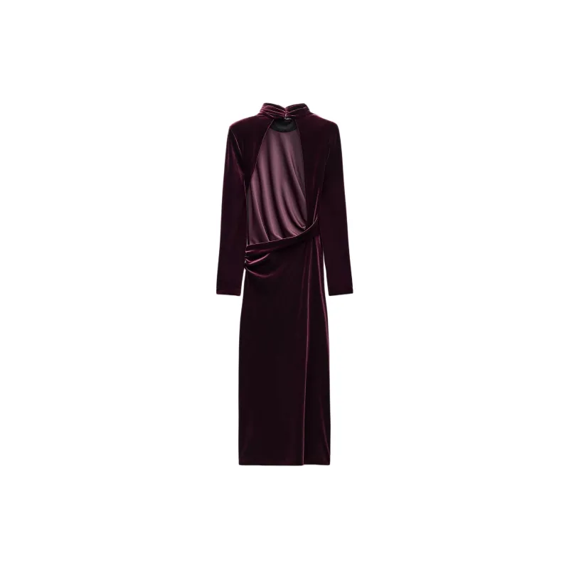 ZARA ZW Series Long-Sleeved Dresses Women's Burgundy-1
