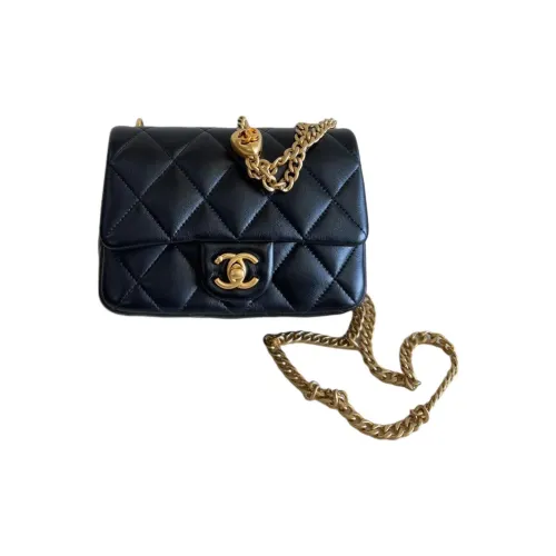CHANEL Shiny Lambskin Crossbody Bag, Shoulder Bag Mini Women's Black