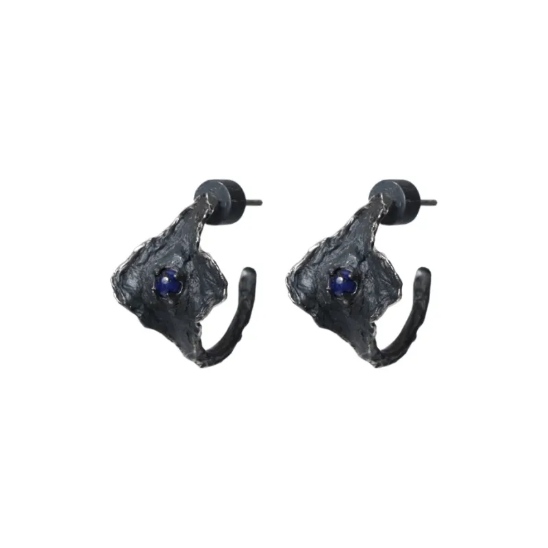 M.Wong #Good Luck 925 Sterling Silver Inlay Gemstone Fortune And Wealth Attraction Starry Eye Earrings Unisex-3