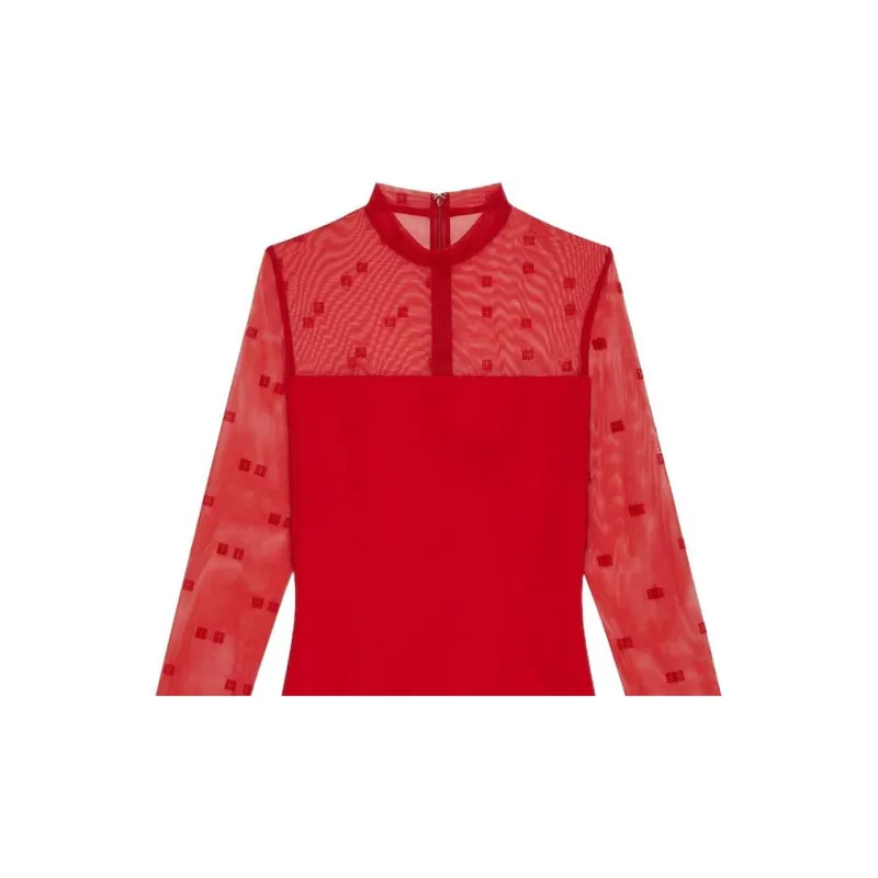 Givenchy Mock Neck Midi Tubino Dress 'Vermillion'-4