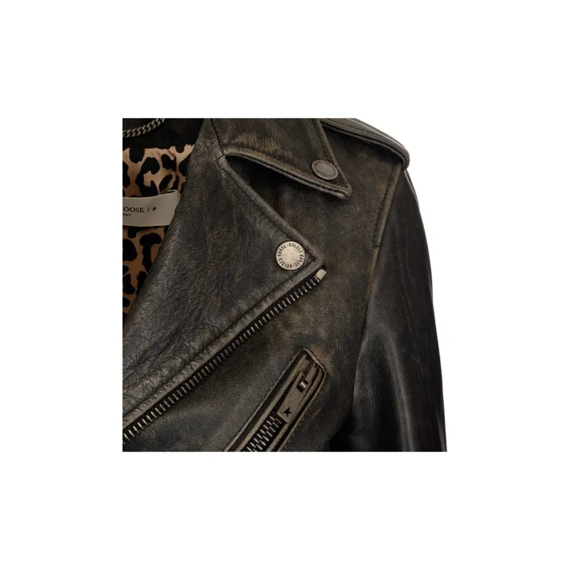 Golden Goose Cracked Effect Leather Biker Jacket-5