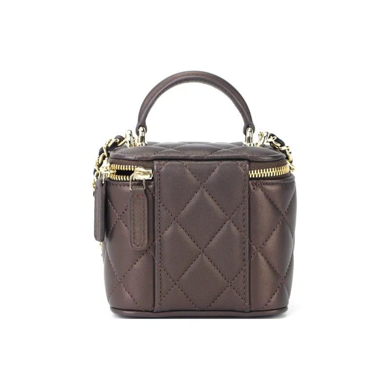 CHANEL Lambskin Box Bag, Handbag, Shoulder Bag, Crossbody Bag Mini Women's Dark Brown-2
