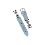 Silver White Diamond Light Blue Bamboo Grain-Leather Strap