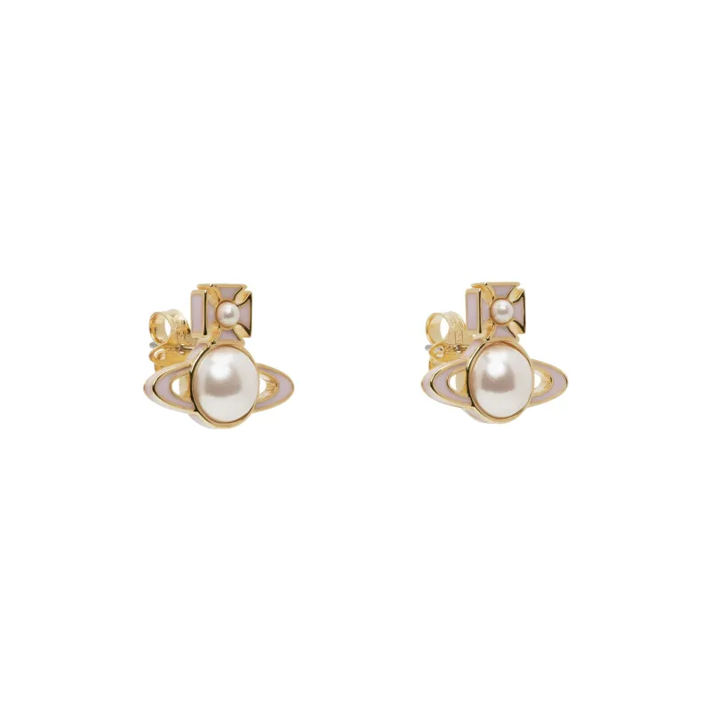 Vivienne Westwood Enamel, Artificial Pearl, Brass Stud Earrings Men's Gold-1