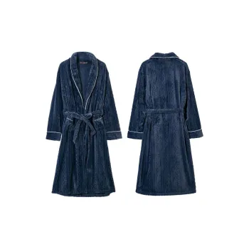 DAERLI Coral Velvet Fall And Winter Pajama Robe Men's Blue