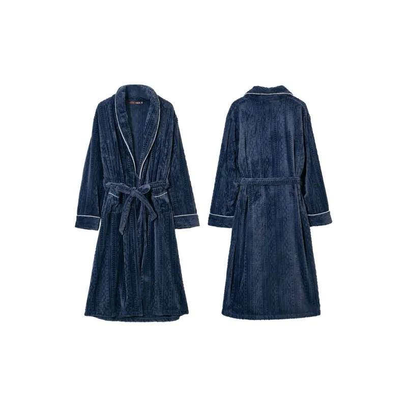 DAERLI Coral Velvet Fall And Winter Pajama Robe Men's Blue-0