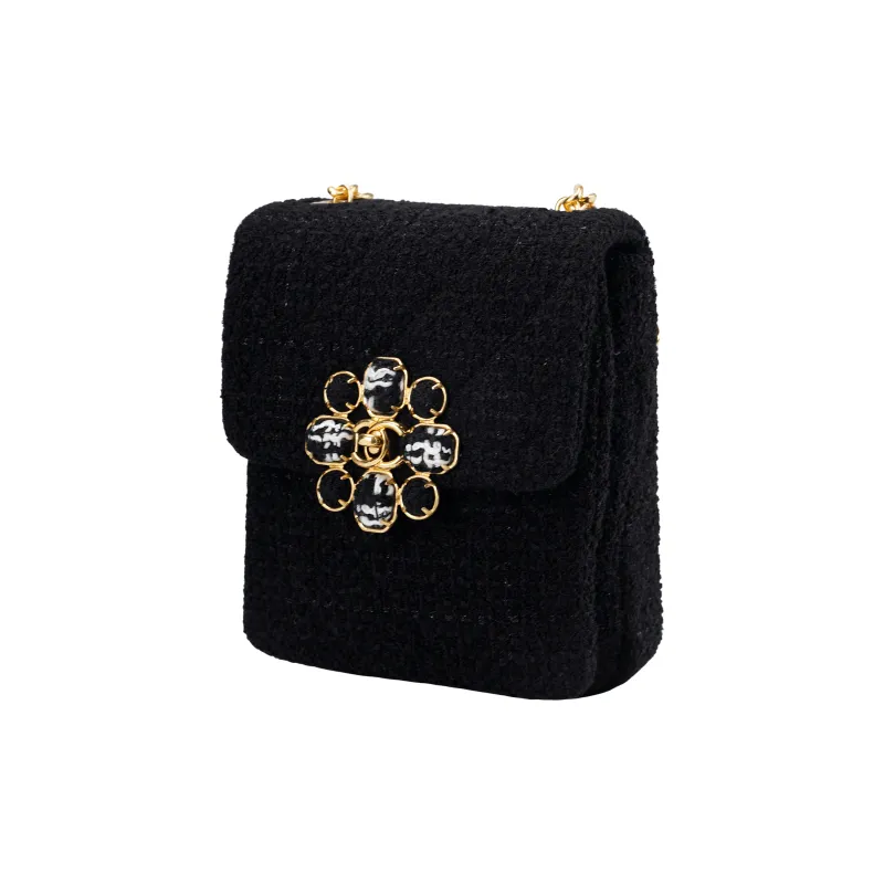 CHANEL Wool Twill Soft Woolen With Gold Metal Flap Bag, Shoulder Bag, Crossbody Bag Women's Black-1