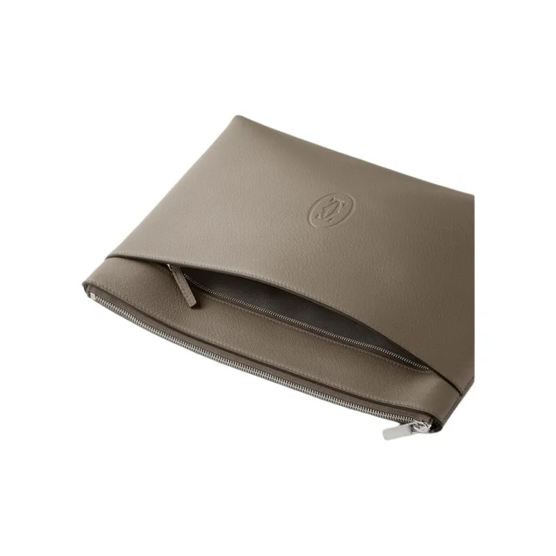 CARTIER Must De Cartier Cow Leather Clutch Large Size Men's Light Brown-4