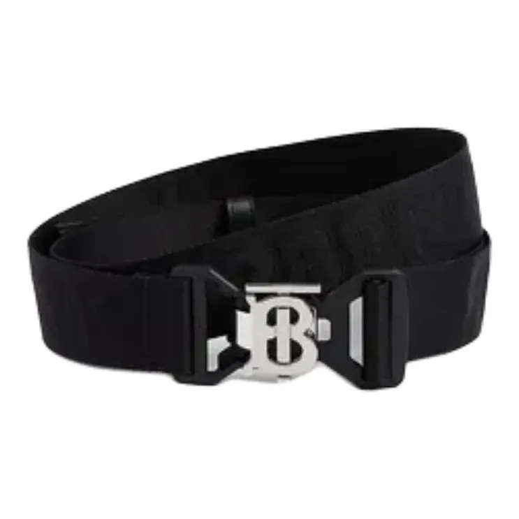 Burberry Polyamide Leather Belts Men's Black Width 4CM-3