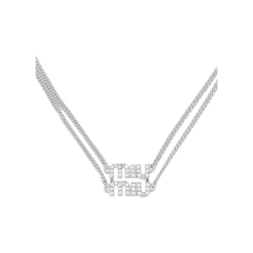 MIU MIU Crystal Metal Necklaces Women's Silver