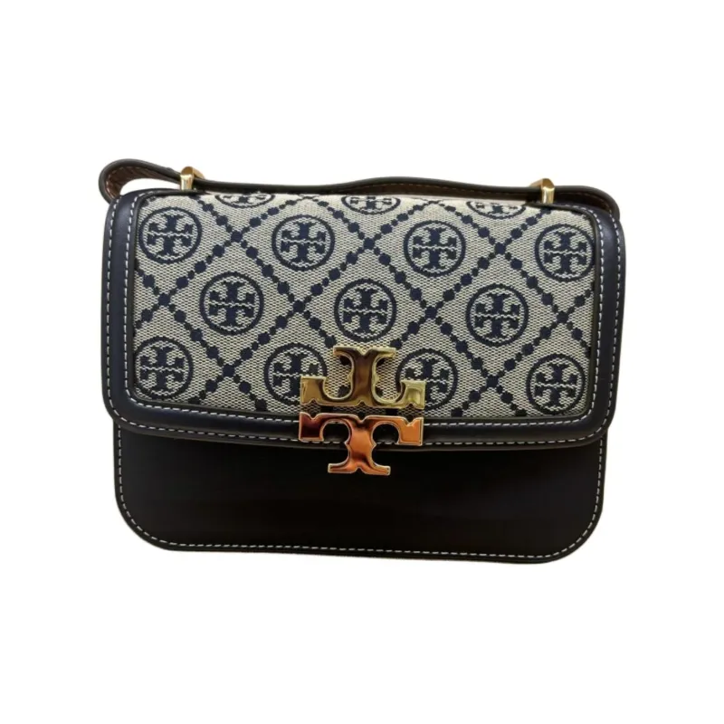 TORY BURCH T MonogramEleanor Cotton Shoulder Bag Small Size Women's Marine Blue-0