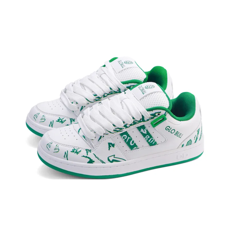 GLO BULL Skateboard Shoes Unisex Low Top White Green Graffiti-2