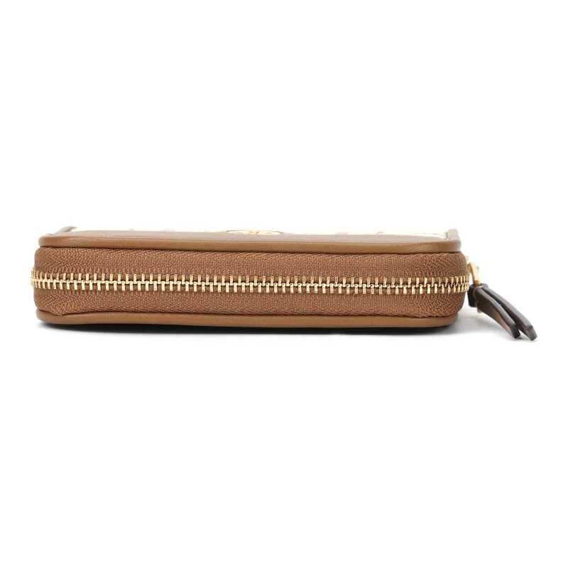 TORY BURCH T Monogram Cotton With Calfskin Wallet Women's Camel Brown-3