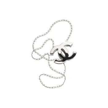 CHANEL Metal Calf Leather Necklaces Women's Silver