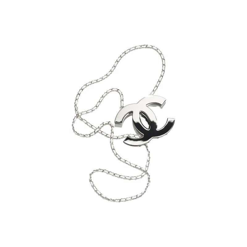CHANEL Metal Calf Leather Necklaces Women's Silver-0