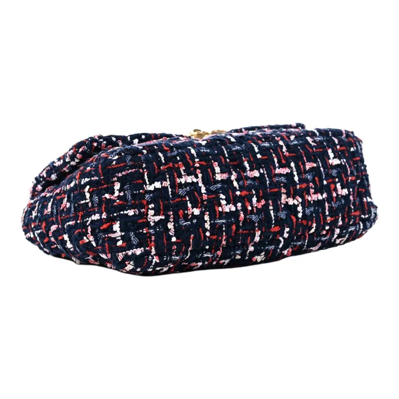 CHANEL Tweed Shoulder Bag, Crossbody Bag Medium Size Women's Marine Blue & Red-2
