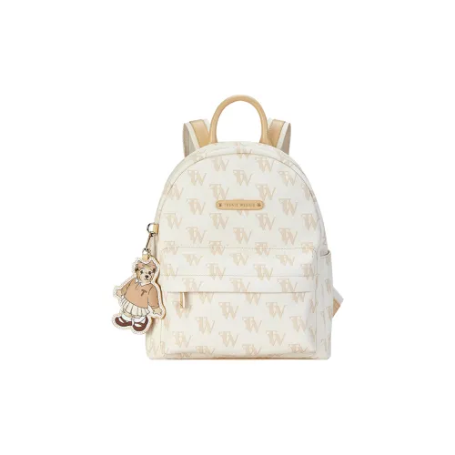 Teenie Weenie PU Backpack Large Size Women's Cream Apricot Yellow