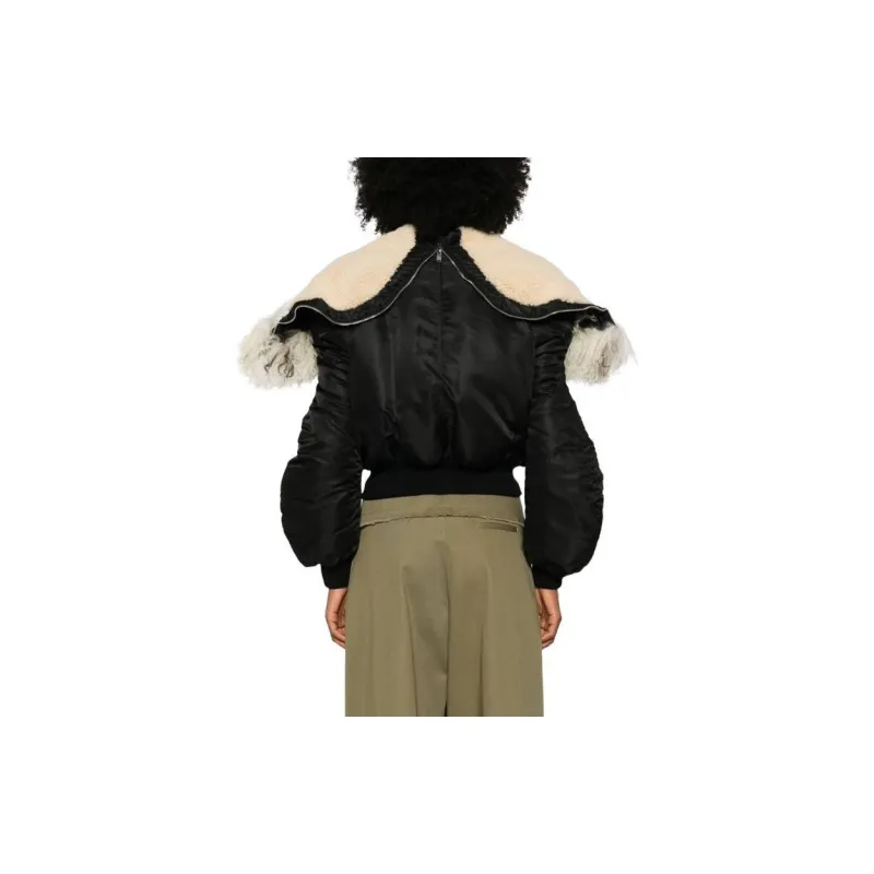 Alexander McQueen Shearling Trim Ruched Bomber Jacket-2